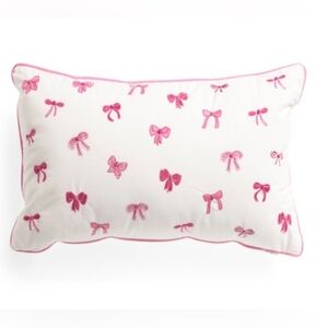 Envogue Embroidered Bow Decorative Pillow In Pink & Ivory. 14x24.